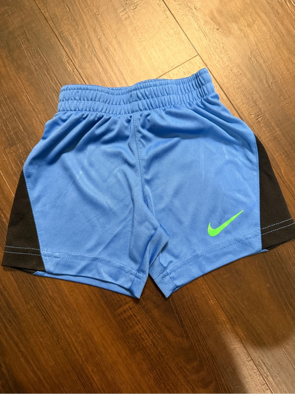 Nike Light Blue Kids 2T Athletic Shorts with Neon Green Swoosh